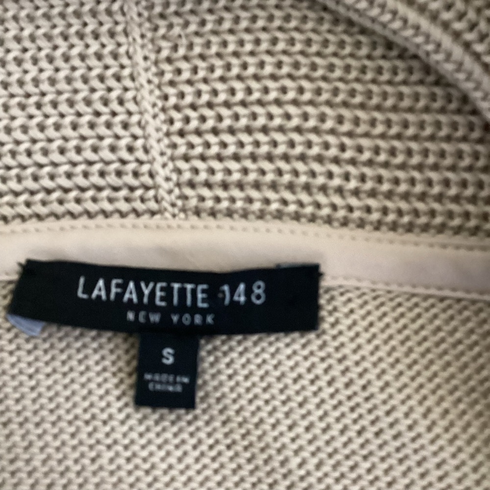 Lafayette 148 Cardigan Sweater Womens Small Tan Open Front Knit Chunky Classic - Picture 9 of 14